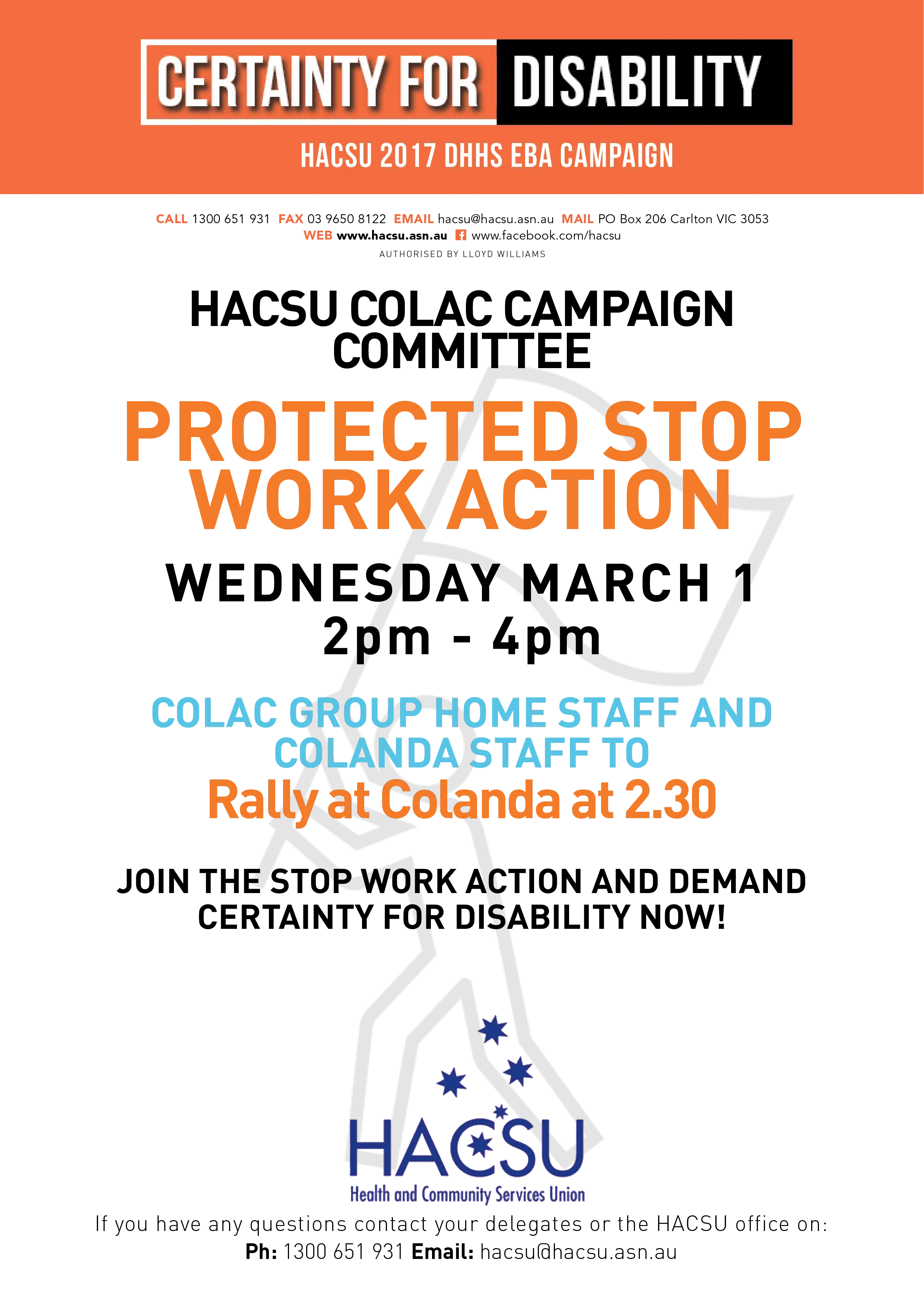 20170301 COLAC Stop work