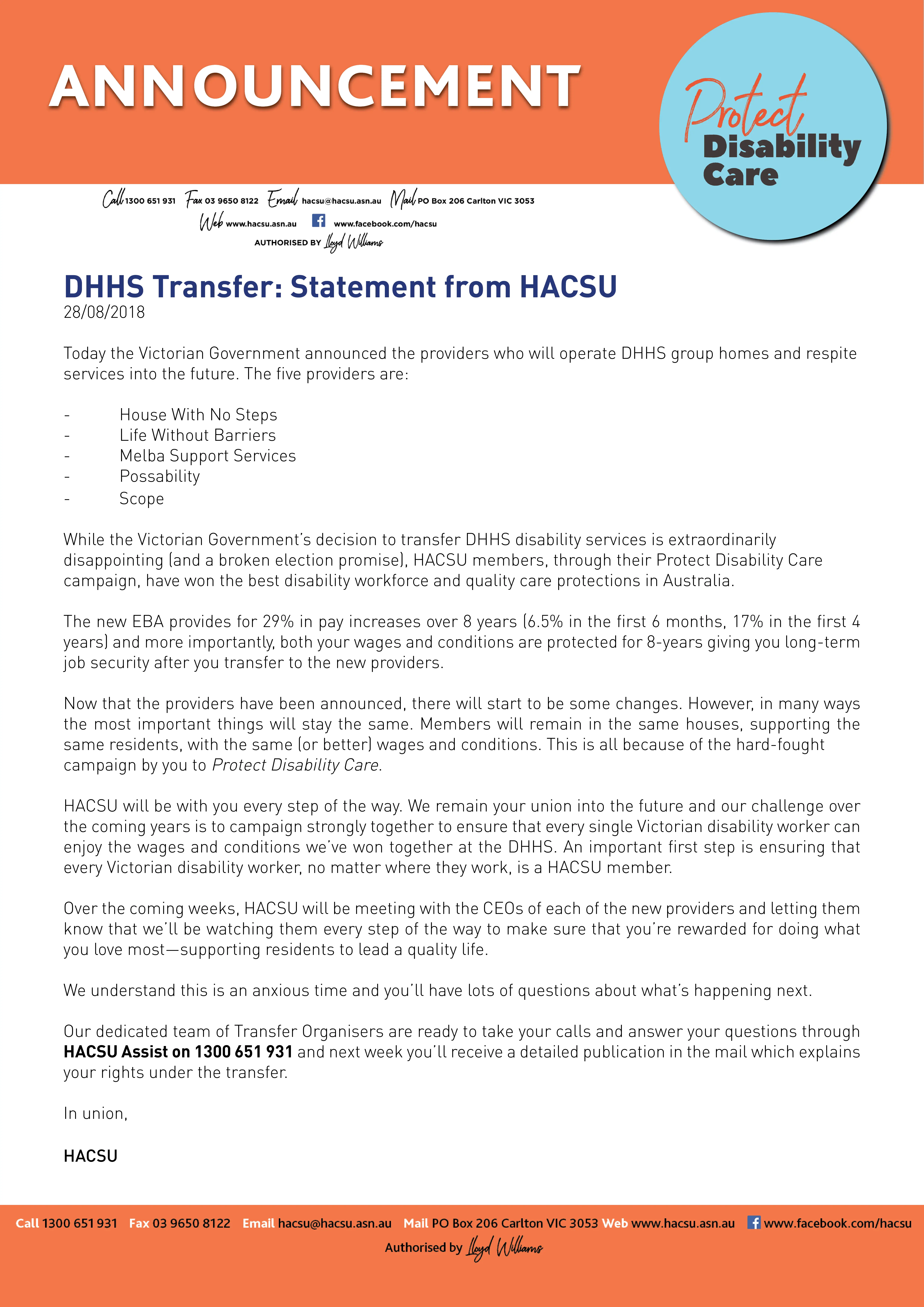 DHHS Announcement Notice