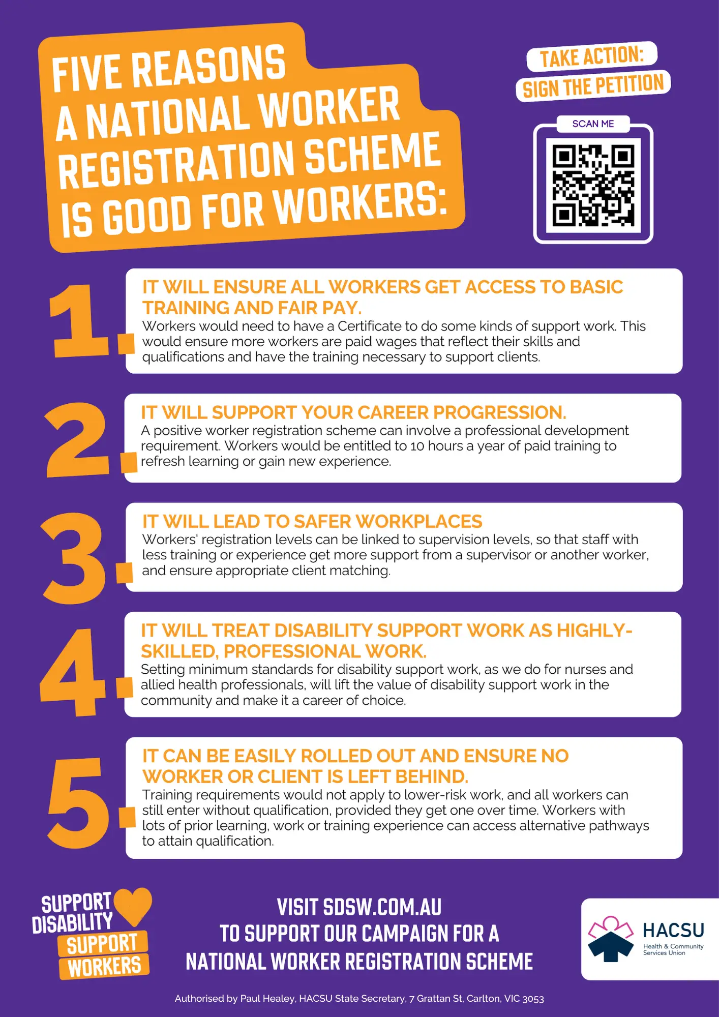 SDSW Poster 5 Reasons for Worker Reg Portrait A4 - HACSU Vic.pdf