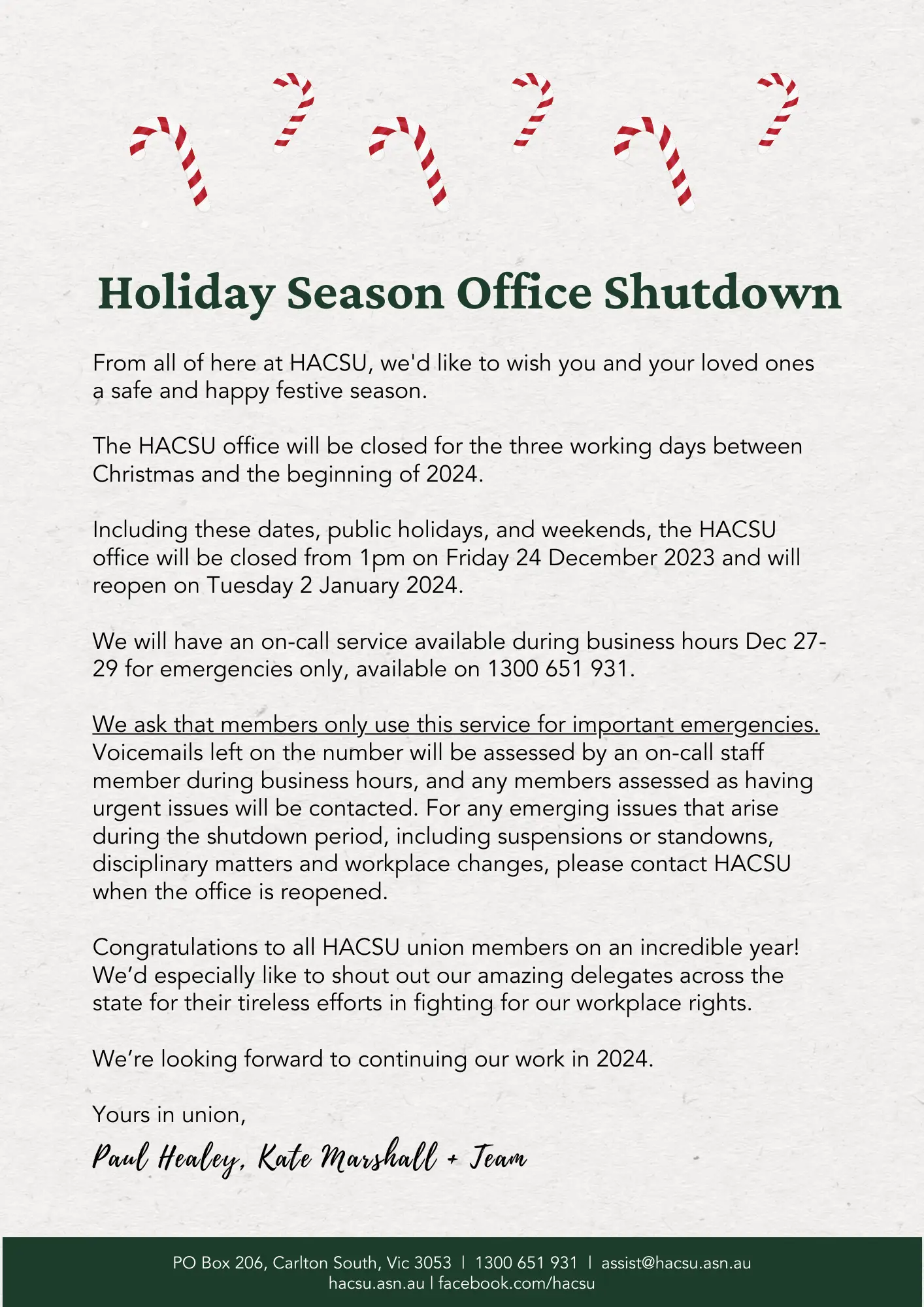 2023 Holiday Shutdown